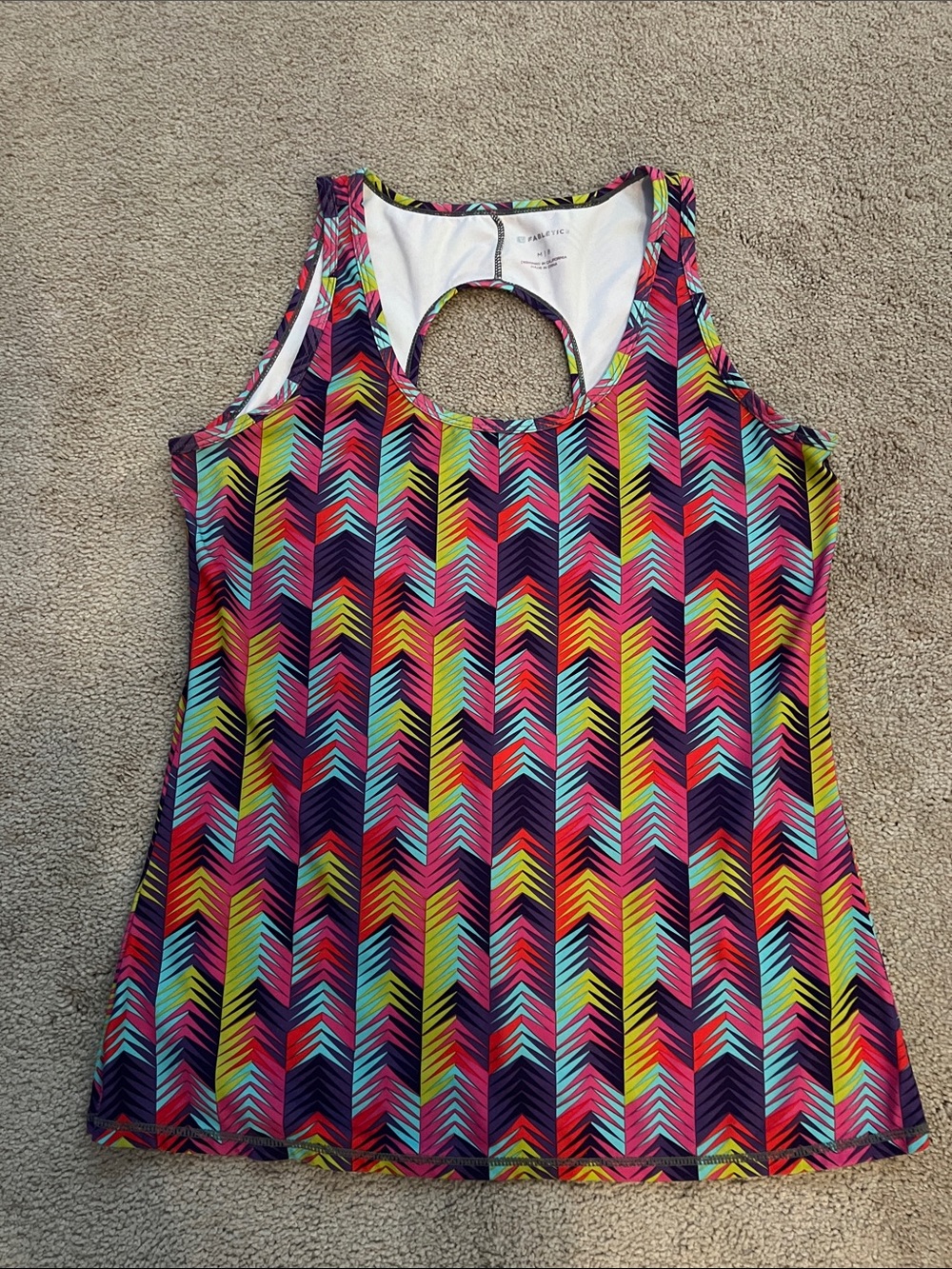 Fabletics Bright Multicolored Chevron Keyhole Tank Top- size Medium (8), EUC